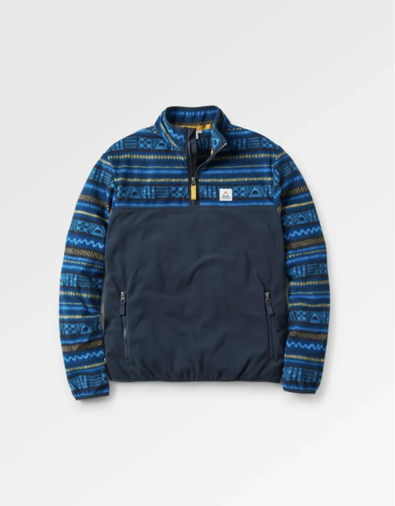 Passenger Set Off Recycled Polar 1/4 Zip Fleece - Patchwork Stripe Tidal Blue/Deep Navy