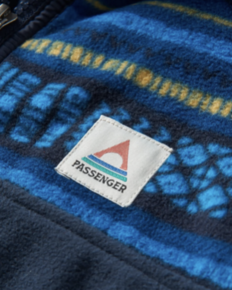 Passenger Set Off Recycled Polar 1/4 Zip Fleece - Patchwork Stripe Tidal Blue/Deep Navy-2