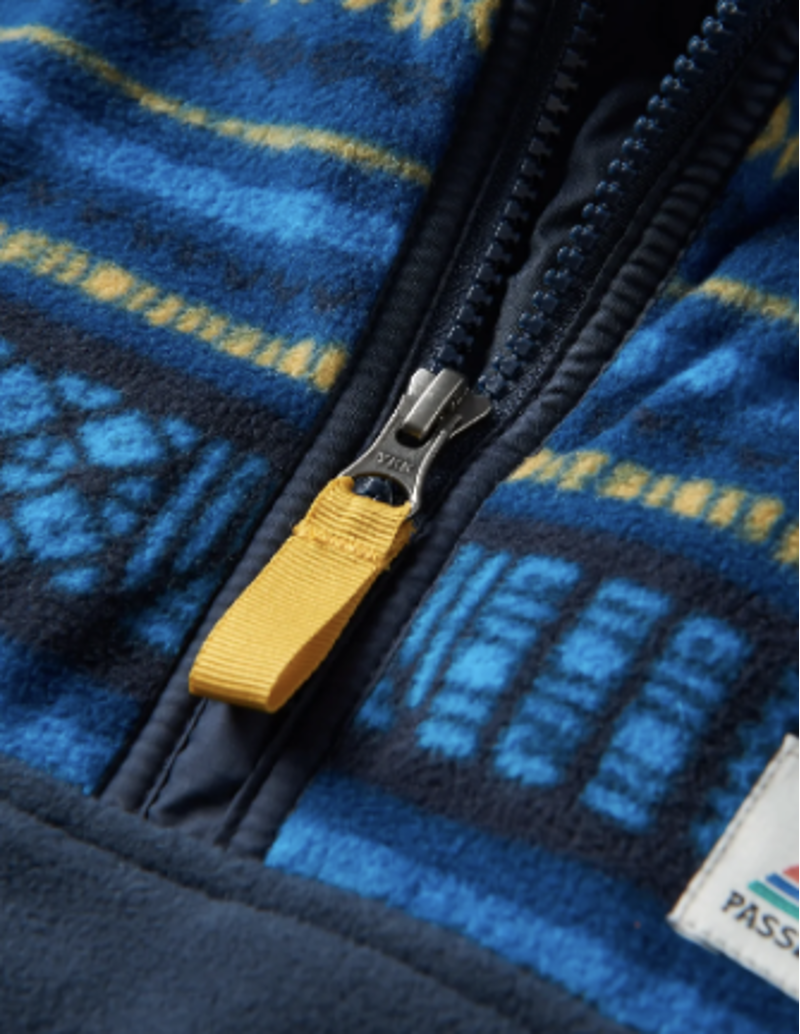 Passenger Set Off Recycled Polar 1/4 Zip Fleece - Patchwork Stripe Tidal Blue/Deep Navy-3